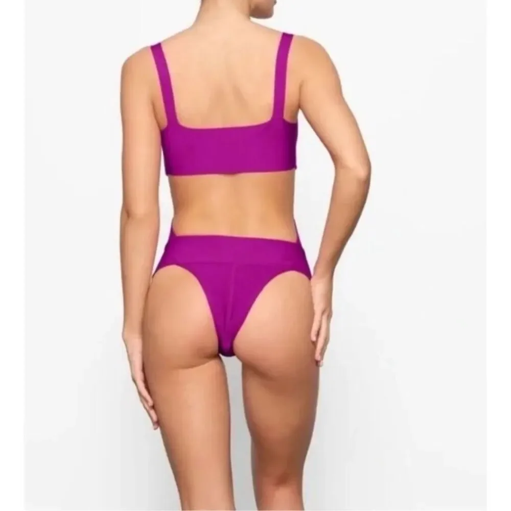 SKIMS Knit Swim Monokini Cutout One Piece Swimsuit Purple Sexy Plus Size 3X NWT